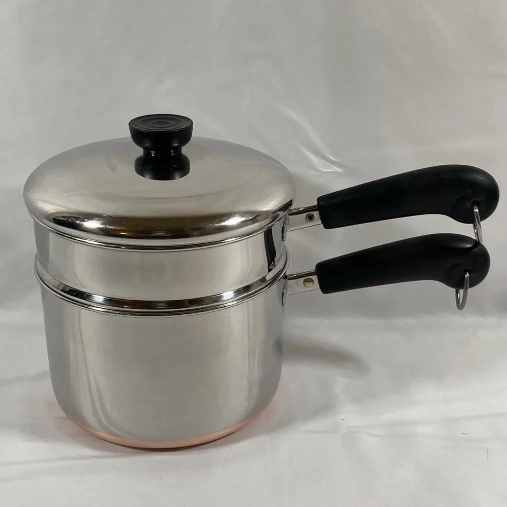 Revere Ware 3 Qt Saucepan W/ Lid & Steamer Copper Bottom Stainless Steel Clinton